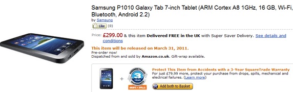 Samsung Galaxy Tab Wi-Fi Only Amazon UK Pre-Order