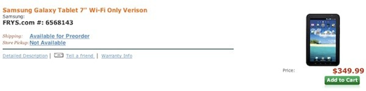 Samsung Galaxy Tab WiFi Only Pricing By Fryes