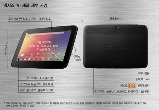 Evidence of 64GB Google Nexus 10