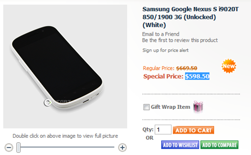 Samsung Google Nexus S White With AT&T 3G Bands At Negri Electronics