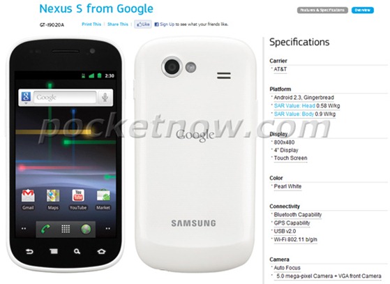 Samsung-Made Google Nexus S White For AT&T