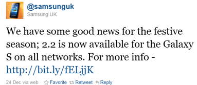 Samsung UK Tweet On Galaxy S Froyo