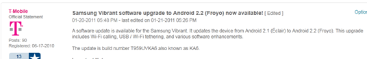 Samsung Vibrant TMobile Froyo Update