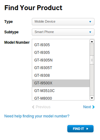 Samsung device bearing GT-I9500X model number