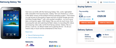 Samsung Galaxy Tab at CarphoneWarehouse