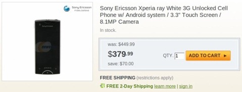 SE Xperia Ray Unlocked Pricing At NewEgg