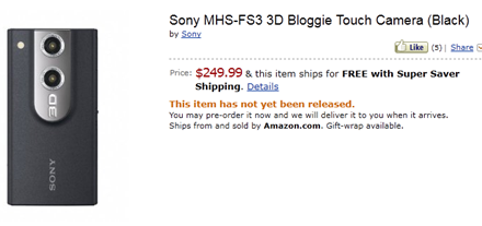 Sony MHS-FS3 3D Bloggie TouchCamera Amazon Pricing