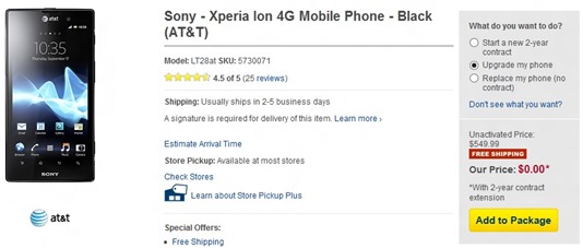 Free AT&T’s Sony Xperia Ion At Best Buy