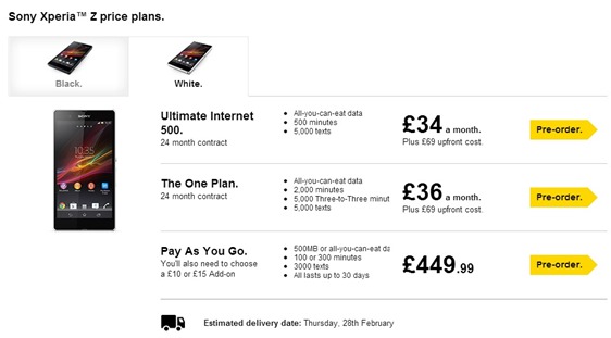 Sony Xperia Z Pre-Order On Three UK