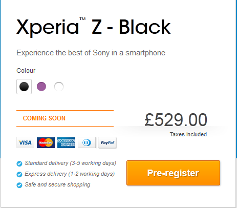 Sony Xperia Z smartphone gets officially priced in the UK