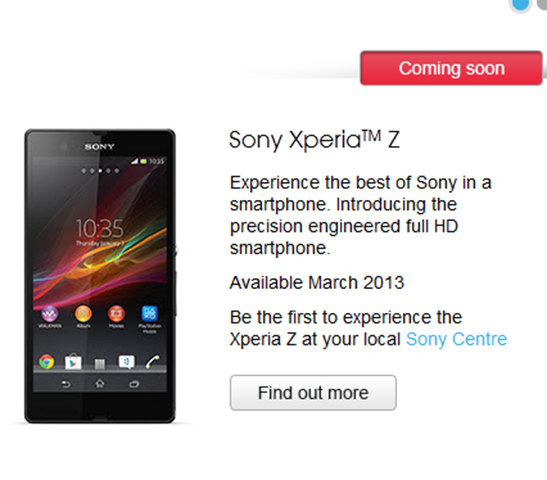 Sony Xperia Z smartphone will be available in March in Australia