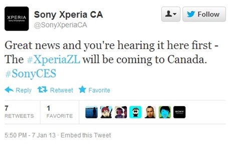 Sony Xperia ZL Releasing in Canada soon