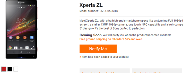 Sony Xperia ZL was listed on Sony Store in the US