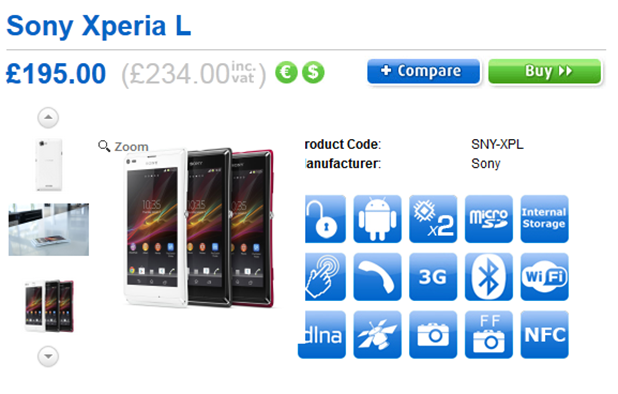 Sony Xperia L is up for pre-order via Clove
