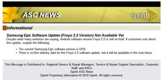 Sprint Delays Froyo Update For Samsung Epic 4G
