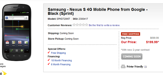 Sprint Google Nexus S 4G BestBuy PreOrder