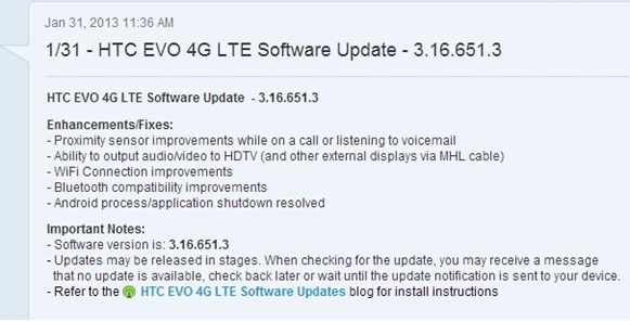 Sprint HTC EVO 4G LTE Update 3.16.651.3