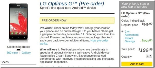 Sprint LG Optimus G pre-order begins