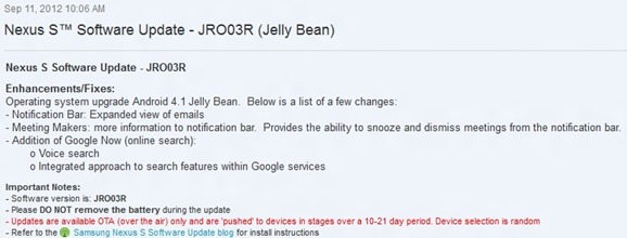 Sprint Nexus S 4G Now Jelly Bean JRO03R Notes
