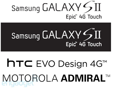 Samsung Epic 4G Touch, HTC EVO Deasign 4G, Motorola Admiral For Sprint