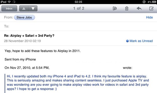 SteveJobs about Airplay feature To Safari In 2011