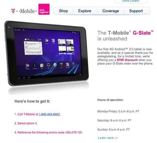 T-Mobile LG G-Slate $100 Off