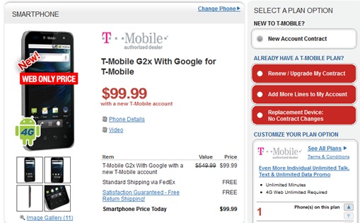 T-Mobile LG G2X For $99 At RadioShack