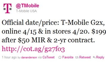 T-Mobile LG G2X Release Date & Price Confirmed