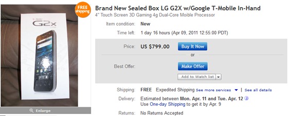 T-Mobile LG G2X eBay Pricing