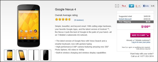 T-Mobile Nexus 4 Back In Stock Now for $199