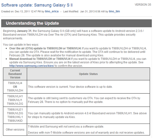T-Mobile Galaxy S II Update