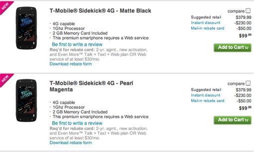 T-Mobile Sidekick 4G Pricing