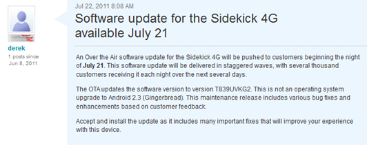 T-Mobile Sidekick 4G Software Update T839UVKG2