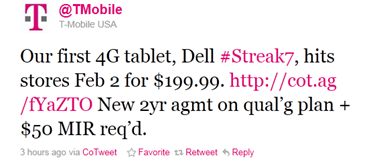 T-Mobile Twitter On Dell Streak 7's Release Date