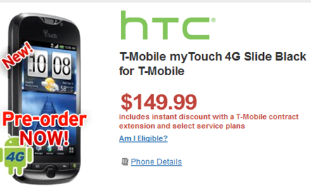 T-Mobile myTouch 4G Slide Pre-Order At Wirefly For $149.99