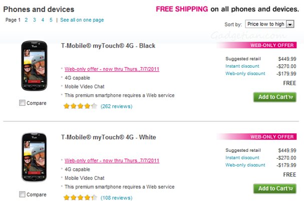 T-Mobile myTouch 4G free web-only offer