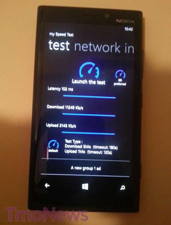 Nokia Lumia 920 on T-Mobile Speedtest