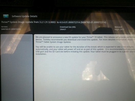 Toshiba Thrive 10” Android 4.0.4 ICS Update IMM76D