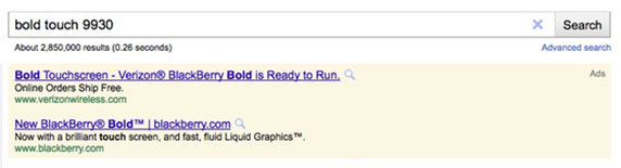 BlackBerry Bold 9930 for Verizon Says Google Ad