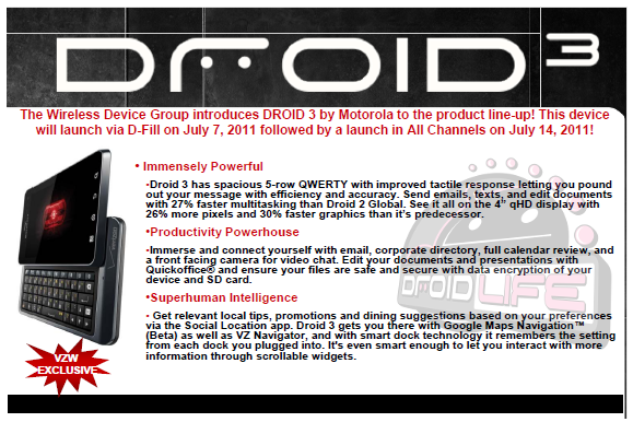 Verizon Droid 3 release date leak