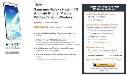 Verizon Galaxy Note 2 For $199 At Amazon