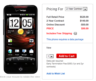 Verizon HTC Droid Incredible Pricing