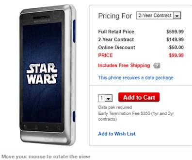 Verizon Motorola Droid R2 D2 Pricing