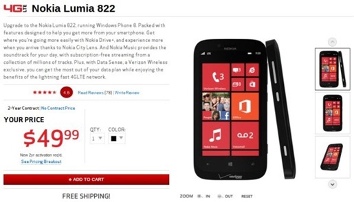 Verizon Nokia Lumia 822 Price Cut