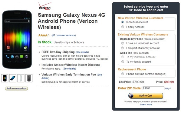 Samsung Galaxy Nexus For $99 At Amazon