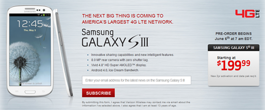 Verizon Samsung Galaxy S III Subcribe