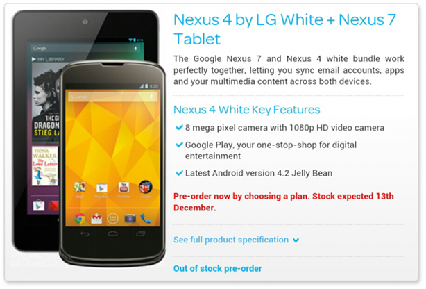 White LG Nexus 4 in UK