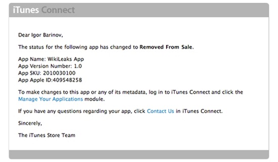 WikiLeaks app Removed From App Store