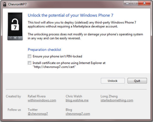 Windows Phone7 Unlocking Tool ScrrenShot
