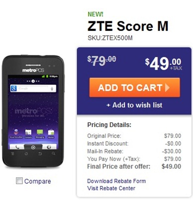 ZTE Score M MetroPCS Availability